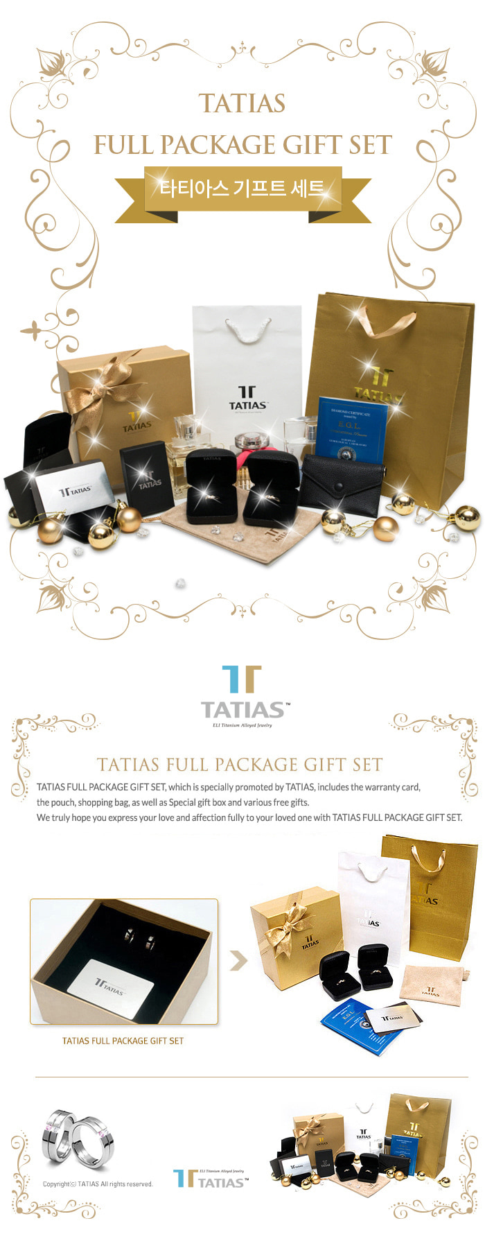 FULL PACKAGE GIFT SET, which is promoted by TATIAS, includes the warranty card, the pouch, shopping bag, as well as special gift box and free gifts.