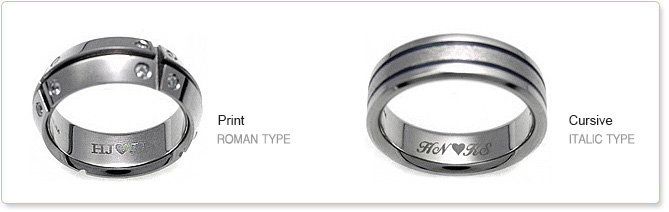 TATIAS Titanium Ring's Engraving Font Samples: Roman Type, Italic Type